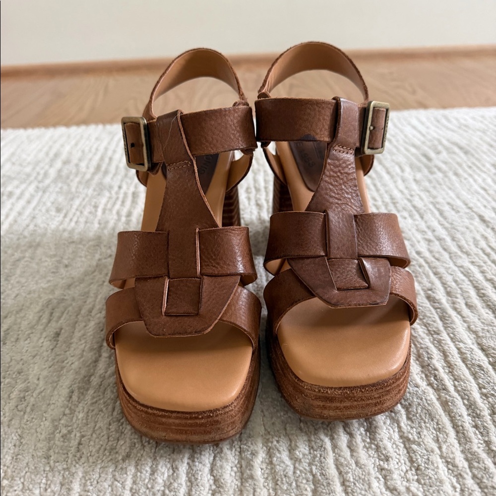 Kork-Ease Brown Leather Platform Sandals Size 6 – 4” Heel